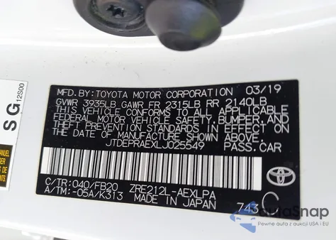 2020 Toyota Corolla Le from USA, damaged, VIN JTDEPRAEXLJ025549